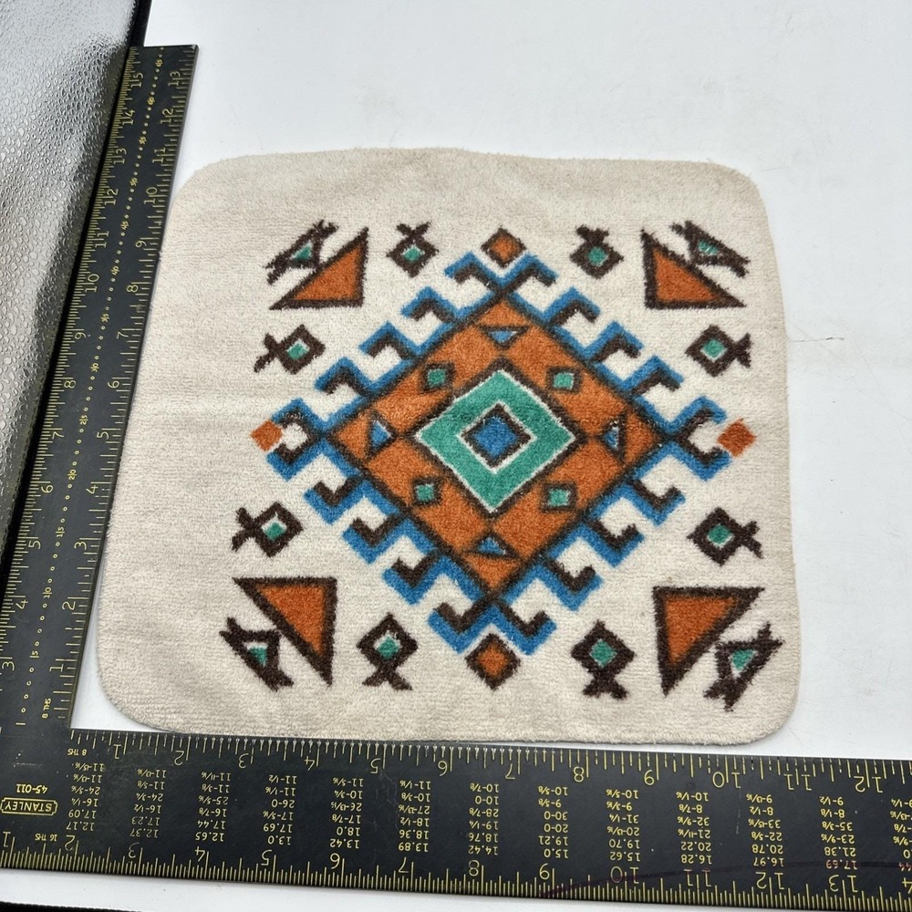 Cannon Orange Turquoise Brown Southwest /Tribal 11" X 11" Washcloth Vintage